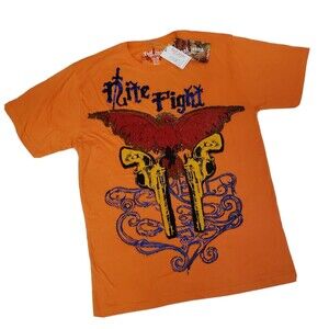 Y2K TOOL JEANS Size 2XL Y2K Orange Embellished Embroidered Beads T-shirt Tee